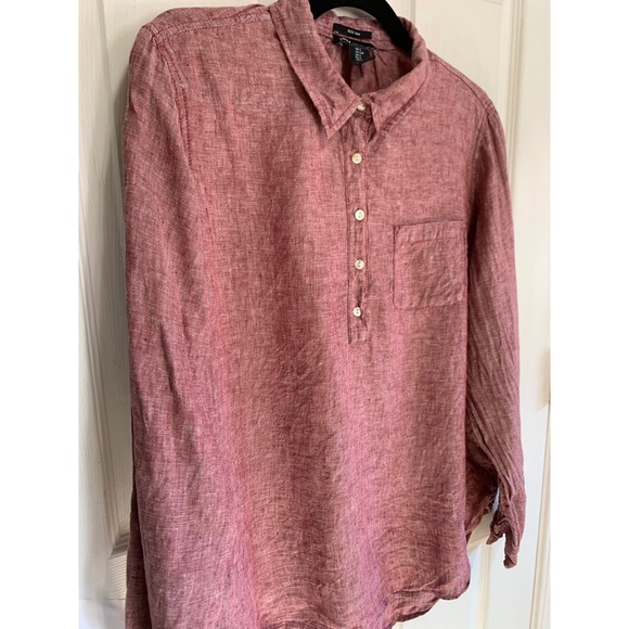 JONES NEW YORK Linen Tunic Shirt Red Size L Long Sleeve Flowy Whimsy Romantic - Picture 6 of 9